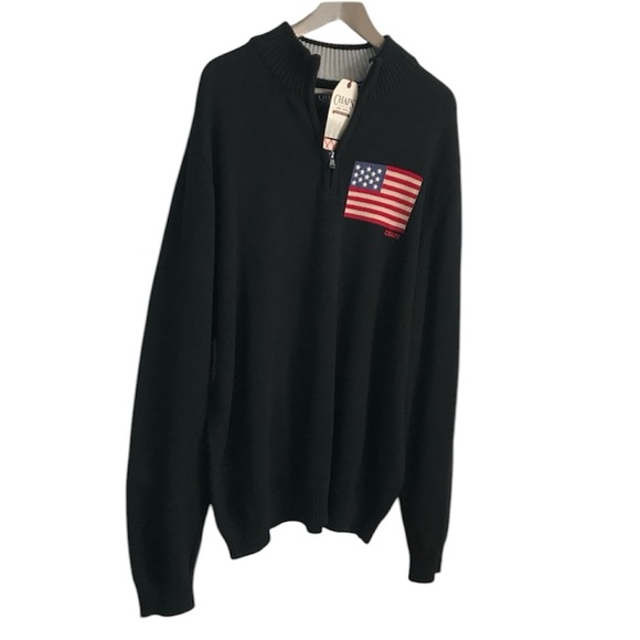 CHAPS Big Men's 2XL Black & Red USA Flag Thick 100% Cotton 1/4 Zip Sweater NWT - Picture 10 of 16